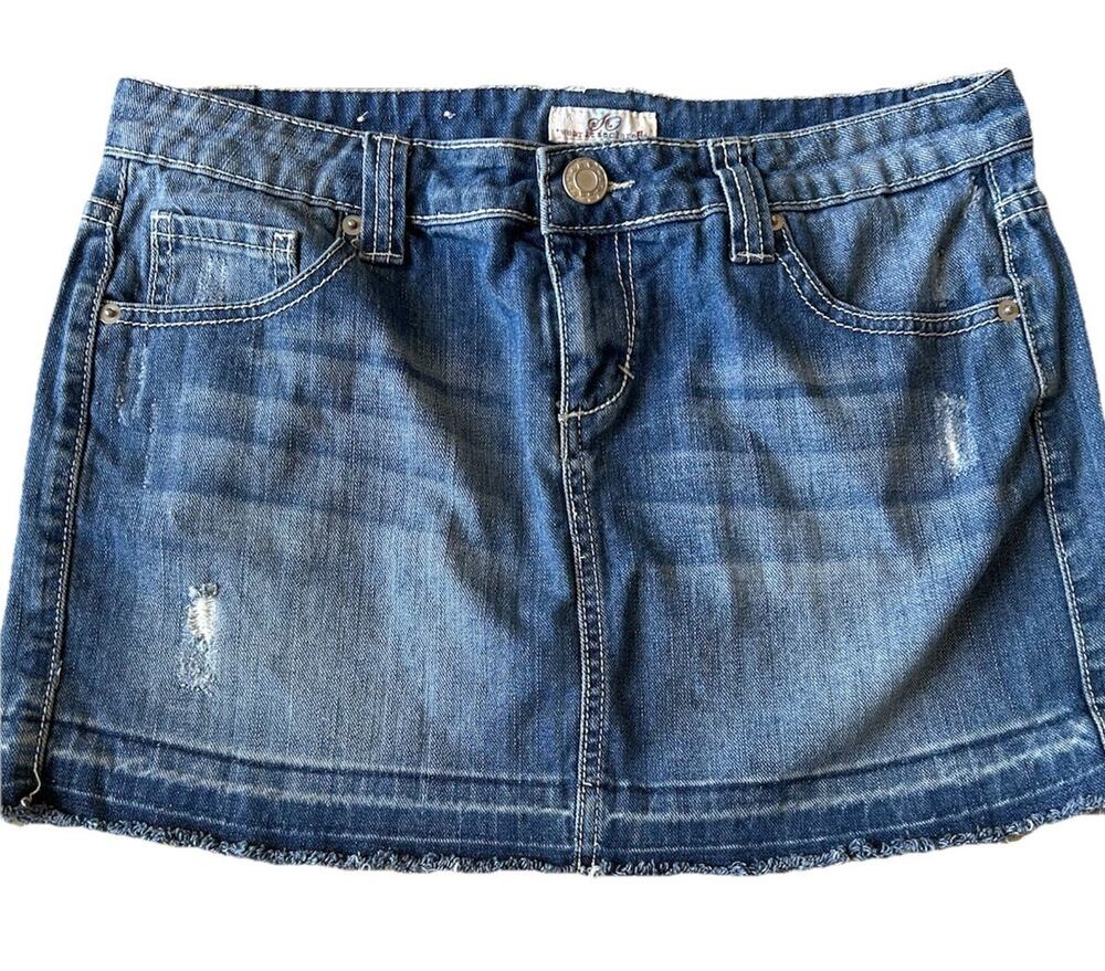 SO Distressed Embroidered Denim Skirt Juniors Size 11 Western Country Mini Y2K